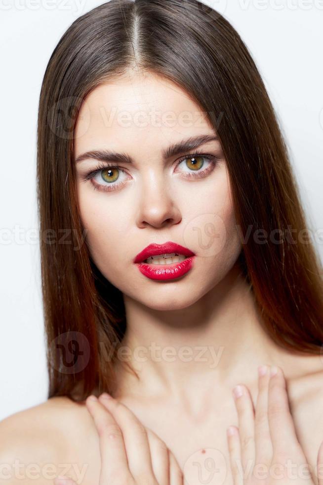 Woman looking ahead portrait body care photo