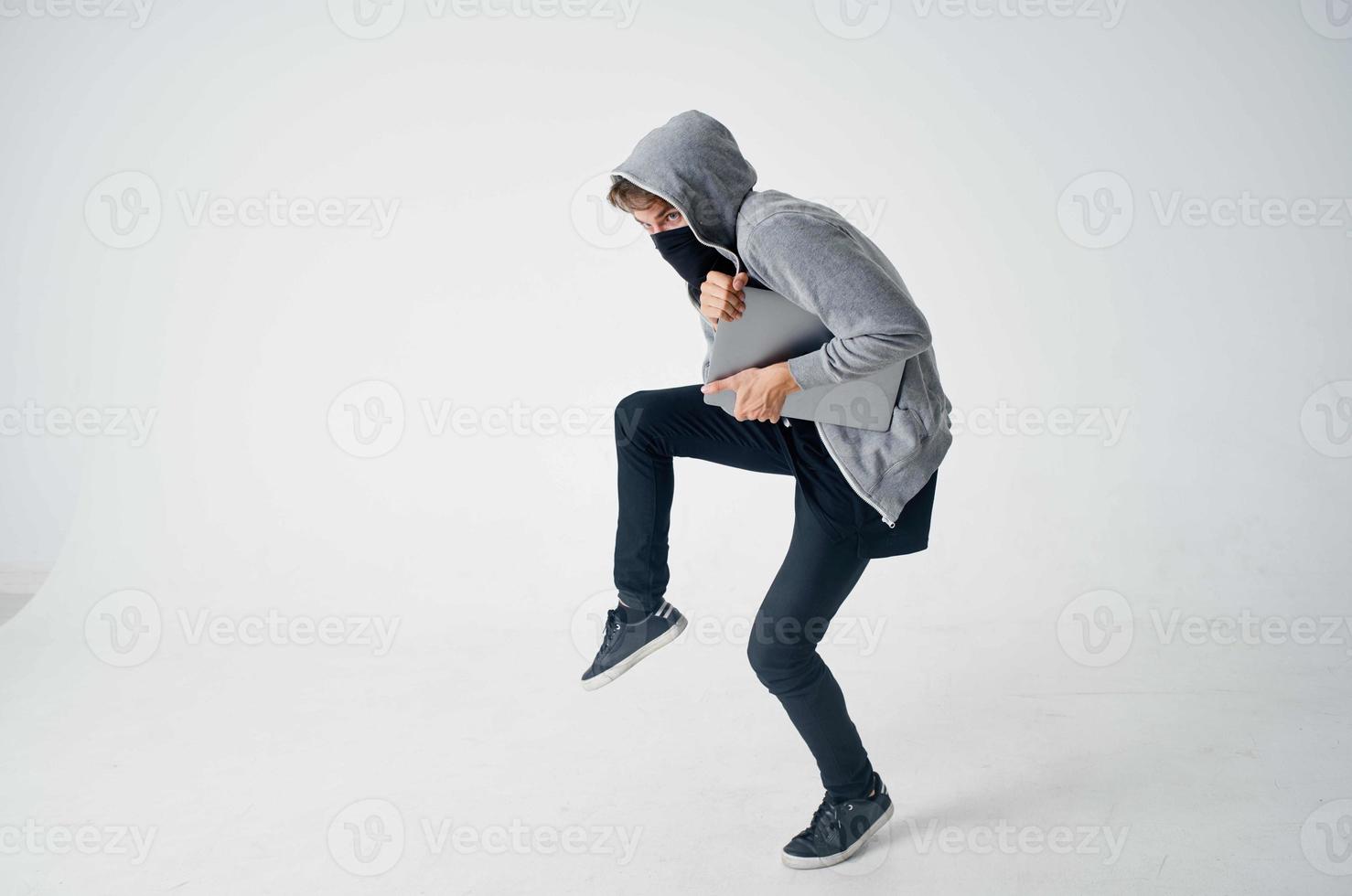 male thief stealth technique robbery safety hooligan isolated background photo