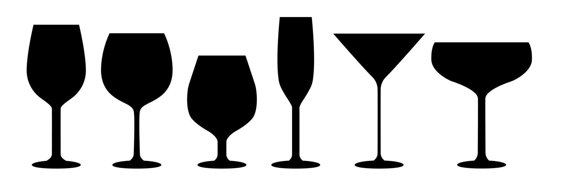 conjunto de vaso copas para vino y bebidas taza para alcohol beber, champán, cóctel y espíritu. símbolo de restaurante. aislado en blanco antecedentes. vector ilustración