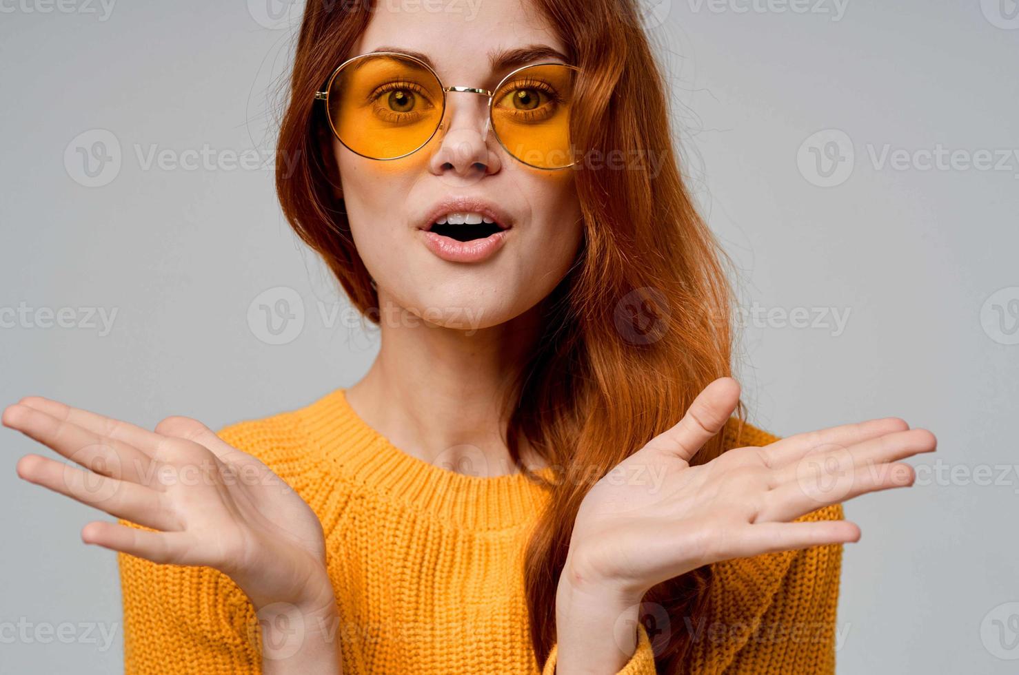 pretty woman attractive look fashion modern style light background photo