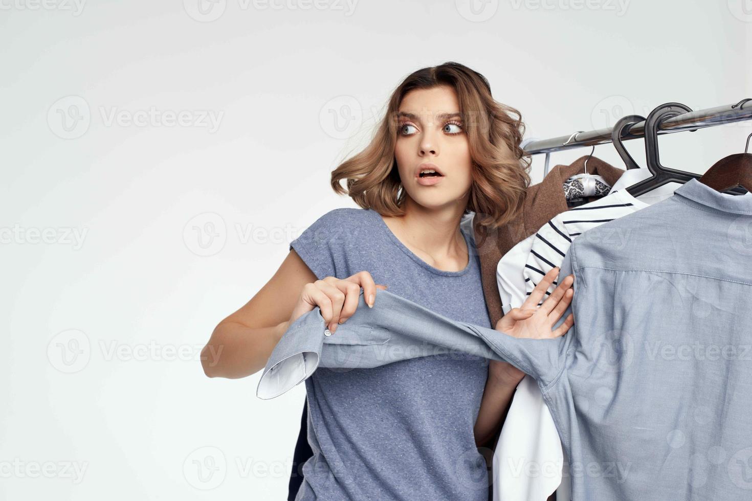 beautiful woman clothing store buyer sale isolated background photo