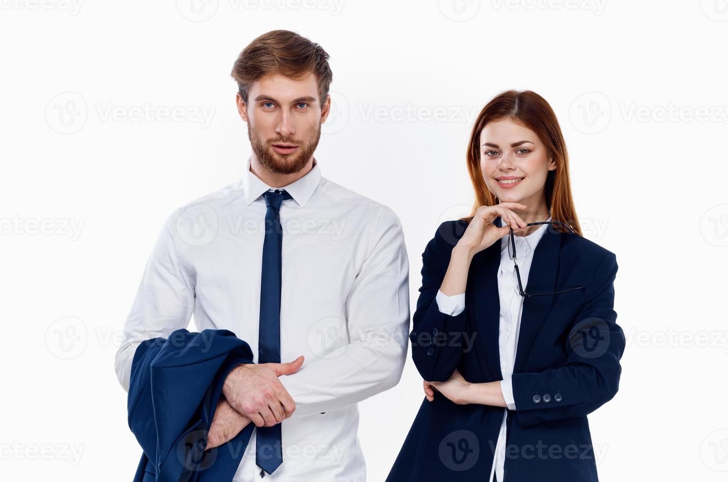 man and woman communication work colleagues finance office photo
