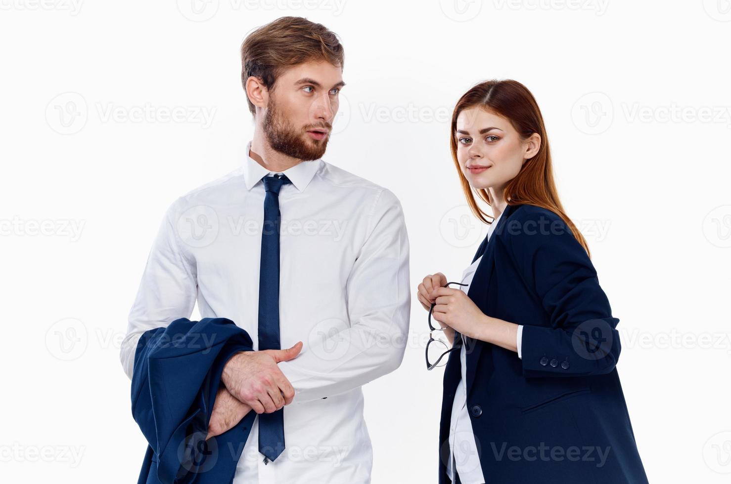 man and woman communication work colleagues finance office photo