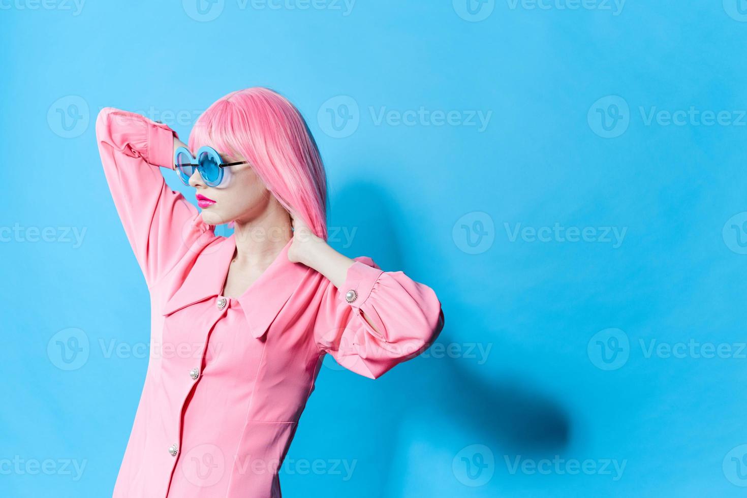 portrait of a woman fashion blue glasses makeup fashion studio model unaltered photo