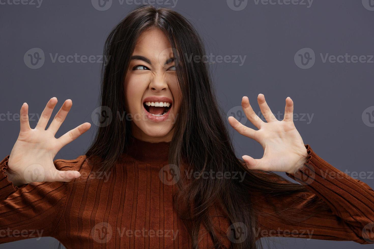 portrait woman fun brown sweater posing casual wear Lifestyle photo