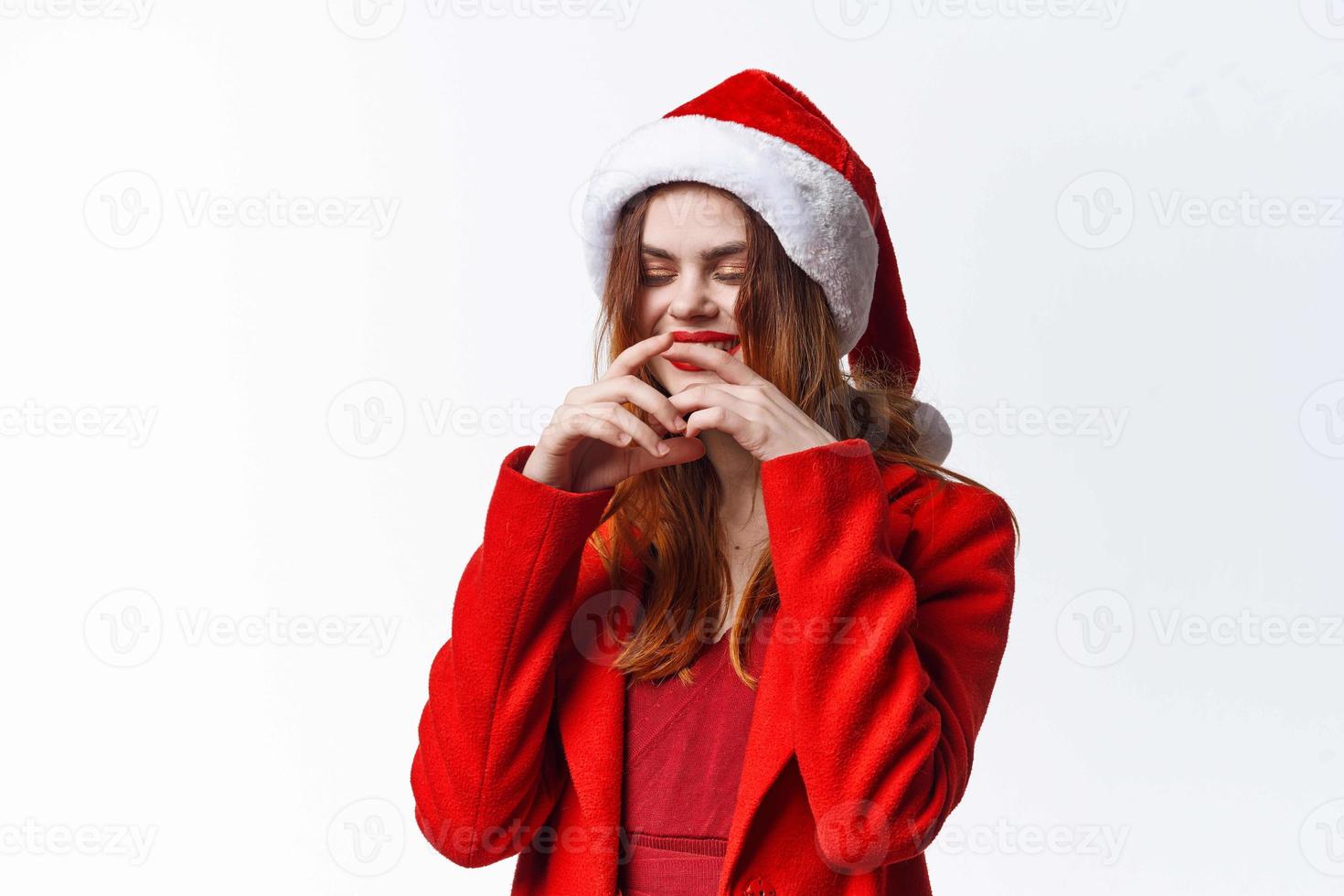 cheerful woman in santa costume emotions close-up fashion decoration photo