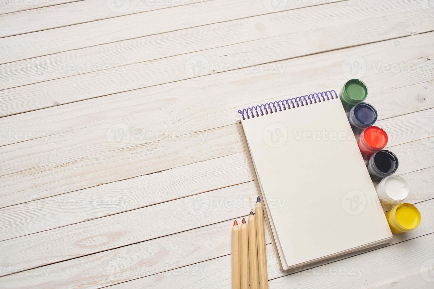 notebook watercolor paint drawing creativity wood background photo