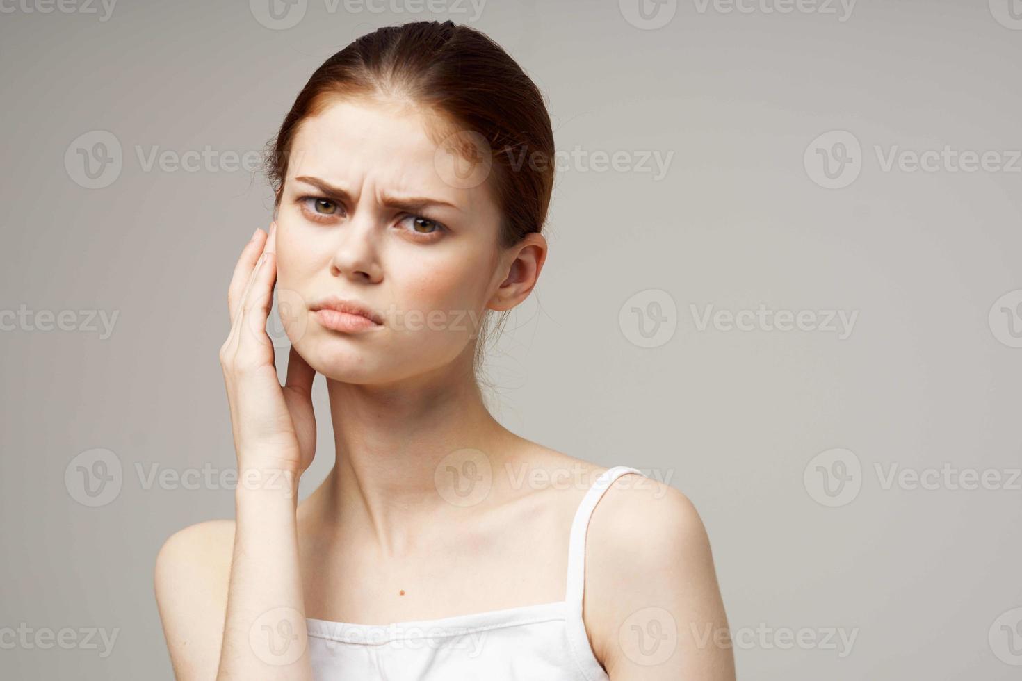 cheerful woman with a toothbrush in hand morning hygiene isolated background photo