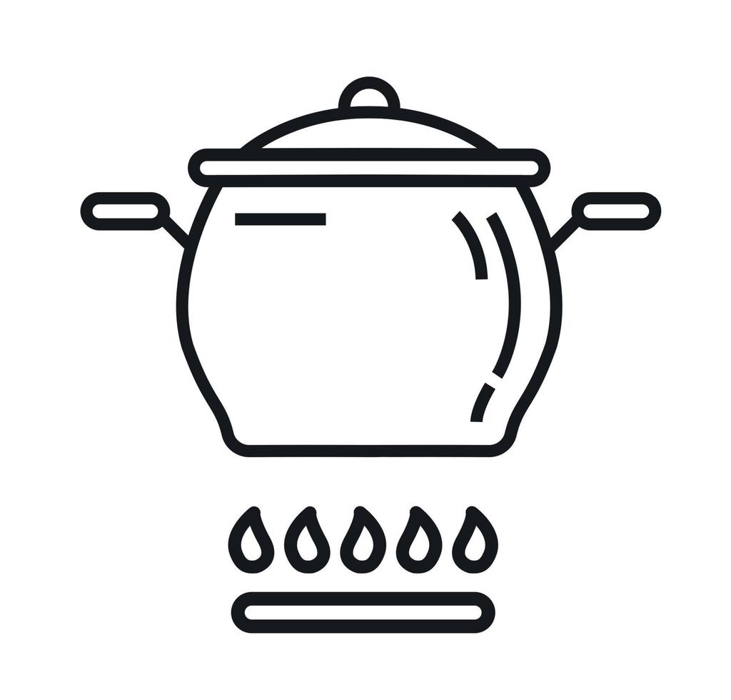 A saucepan on a gas stove. Vector illustration. Line style