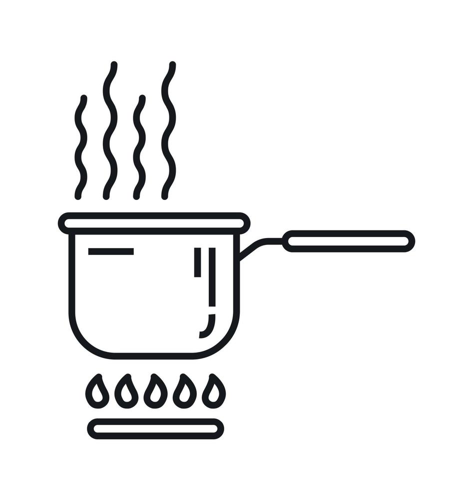 A saucepan on a gas stove. Vector illustration. Line style