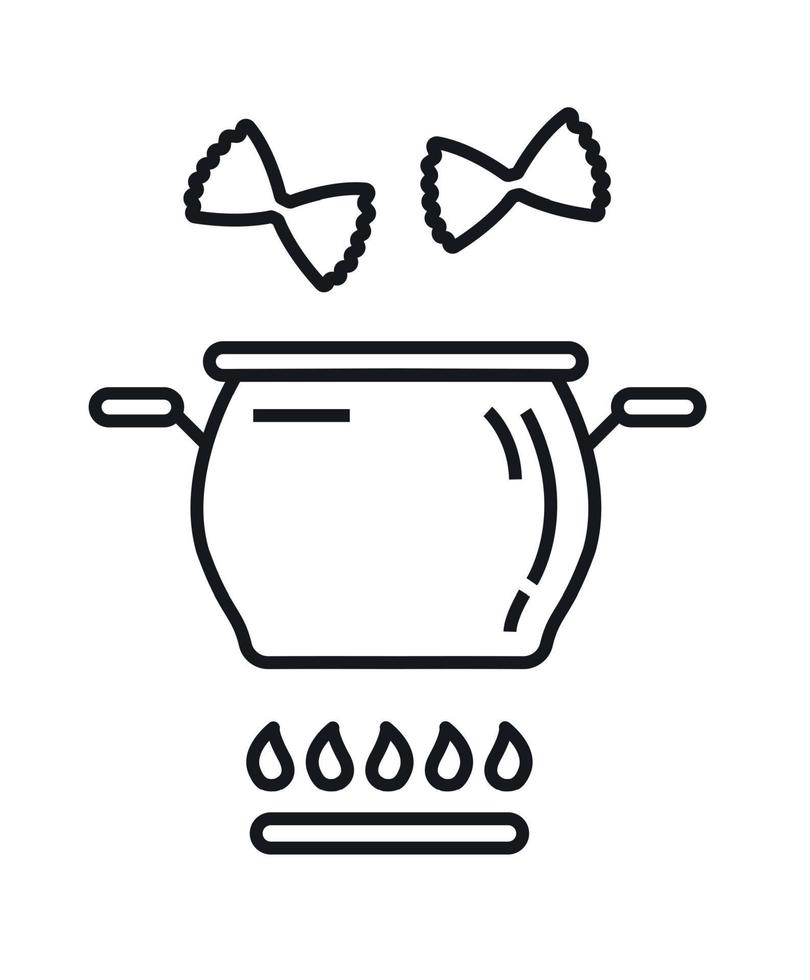 A saucepan on a gas stove. Vector illustration. Line style