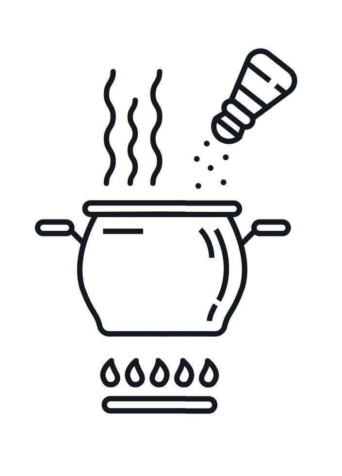 A saucepan on a gas stove. Vector illustration. Line style