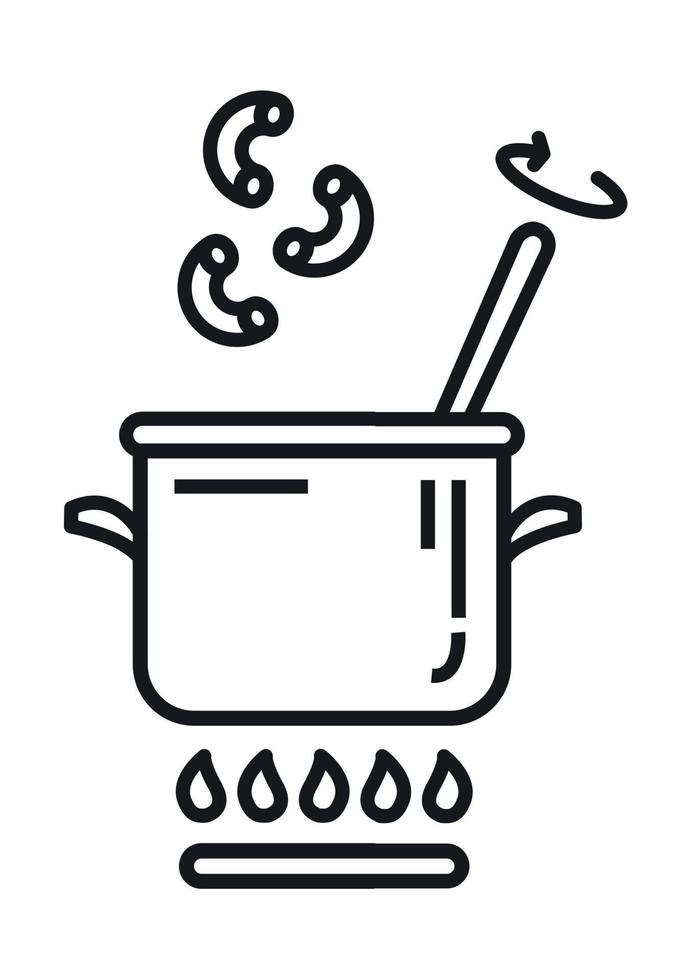 A saucepan on a gas stove. Vector illustration. Line style