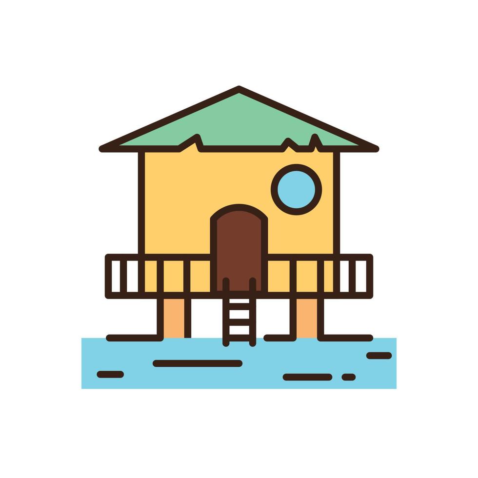 viajar. agua bungalow icono. vector ilustración de un de colores casa en el agua con un escalera