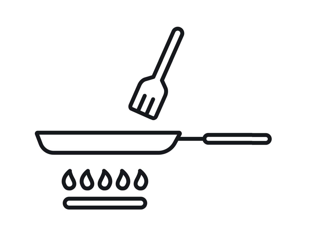 Frying pan on a gas stove. Vector illustration. Line style icon