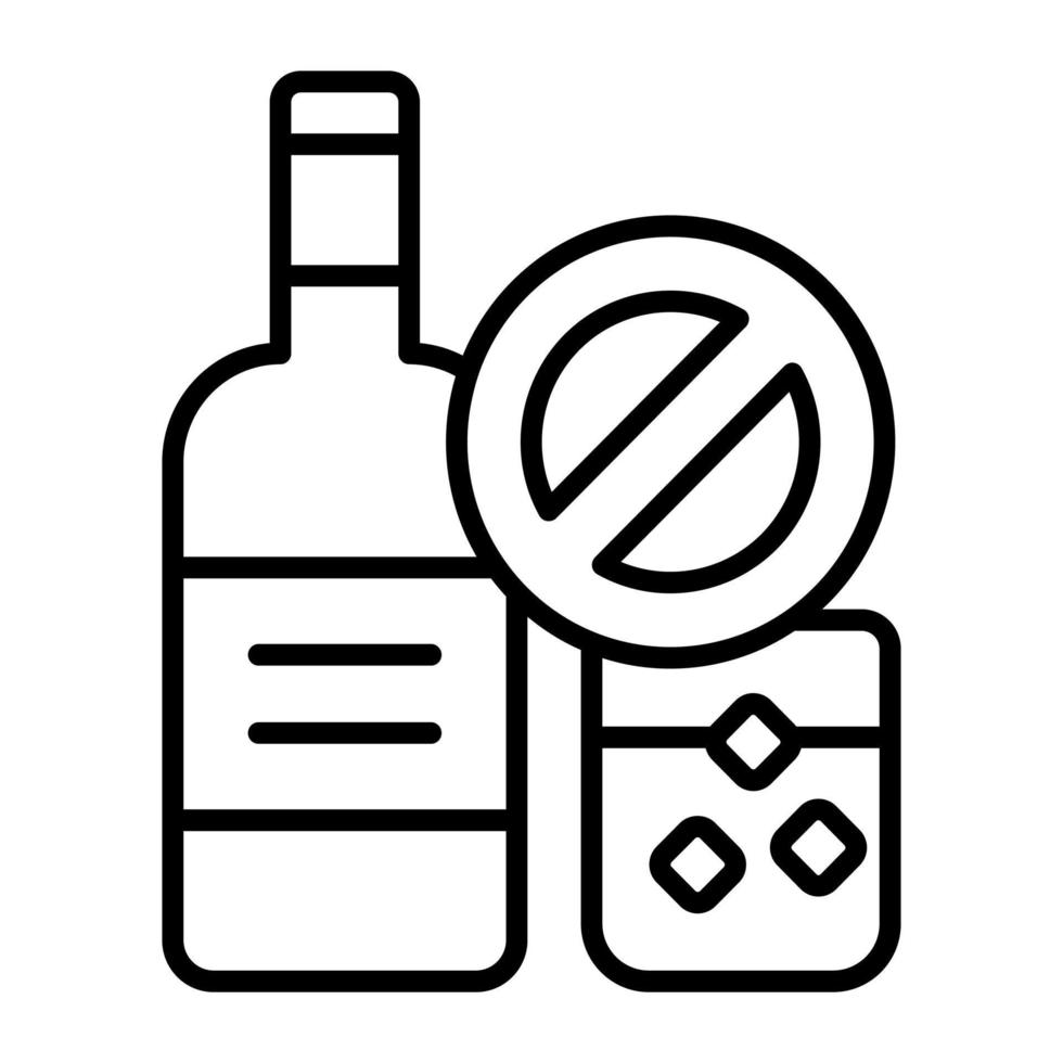 Prohibited sign on alcohol showing concept icon of no alcohol vector