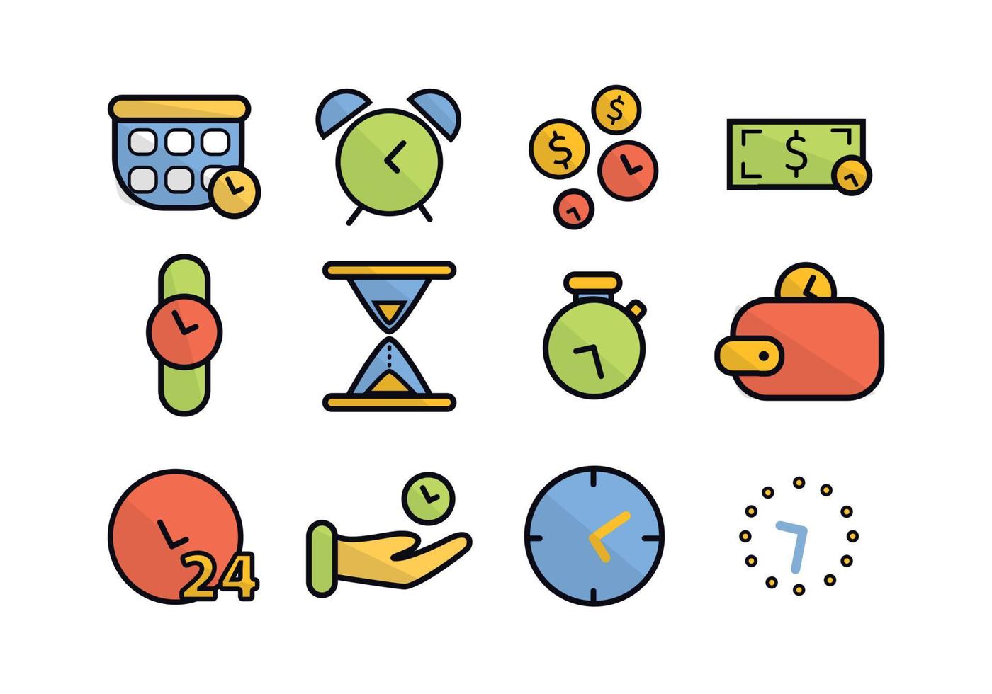 Icons time, time is money. vector