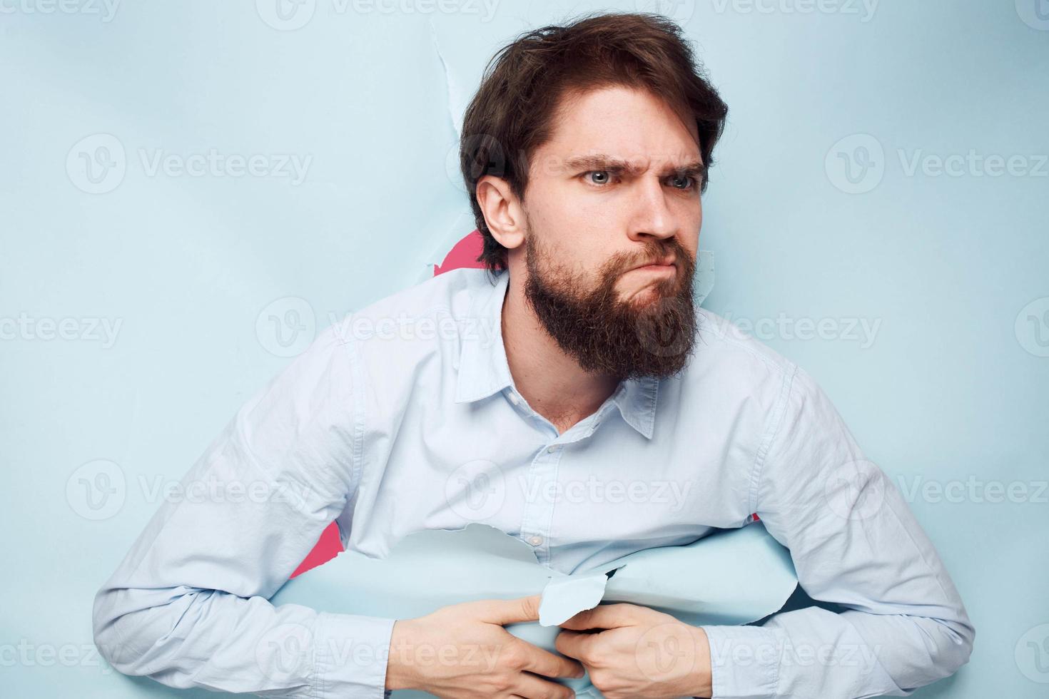 Man in shirt over wall emotions lifestyle fun office corporate party photo