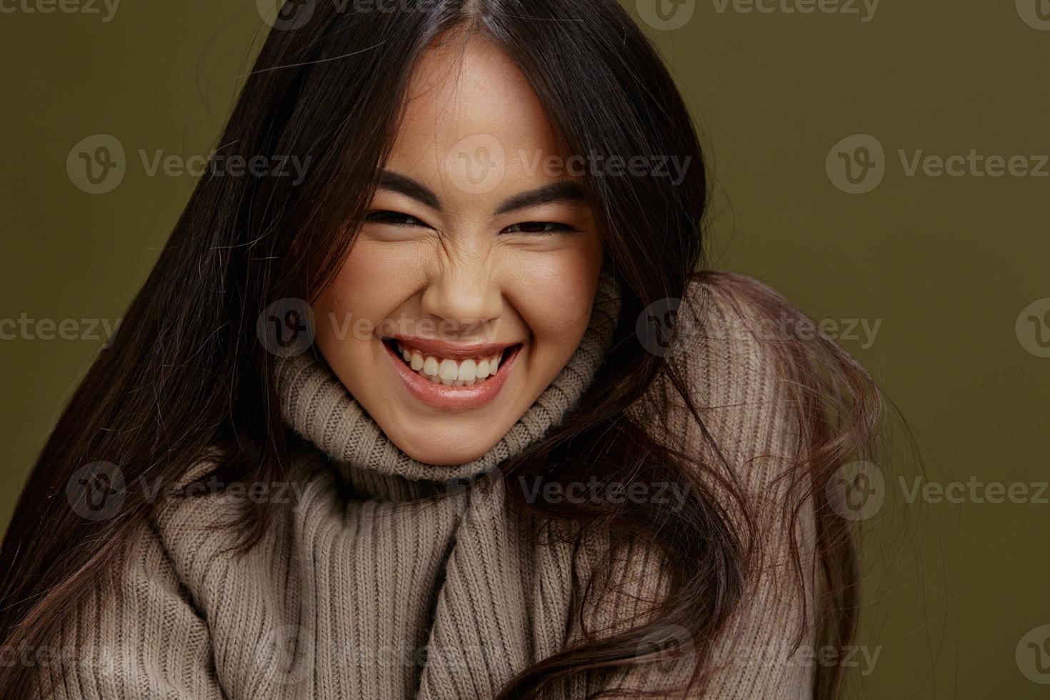portrait woman in winter sweater fashion cosmetics clothes studio model photo