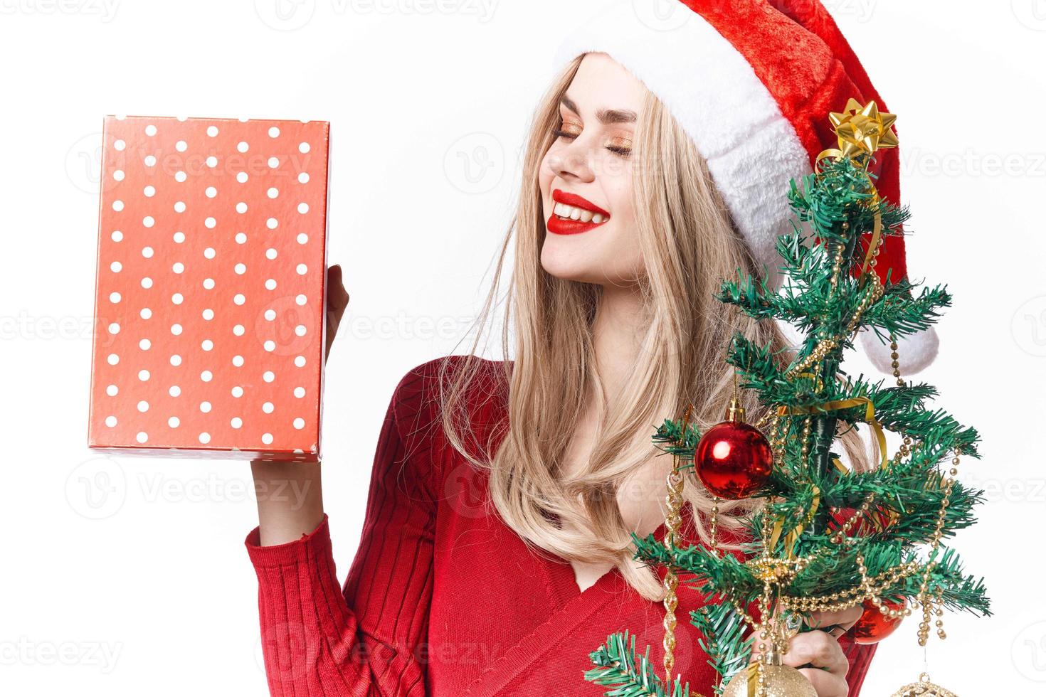 bonito mujer vistiendo Papa Noel disfraz decoración regalos divertido fiesta foto