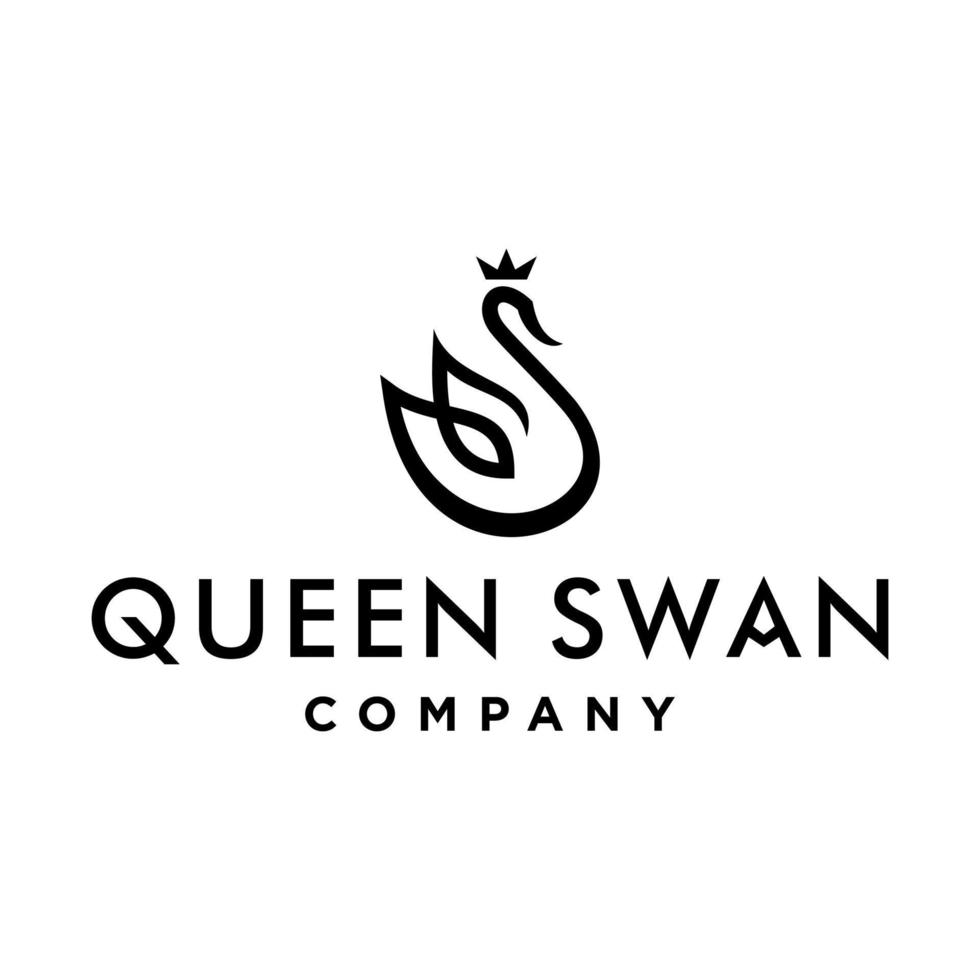 swan logo with simple crown,goose or duck icon design vector in trendy and abstract luxury line outline style