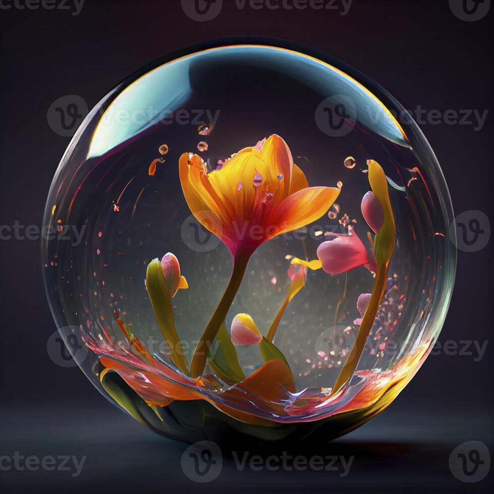 a beautiful pansy flower swimming in translucent water photo