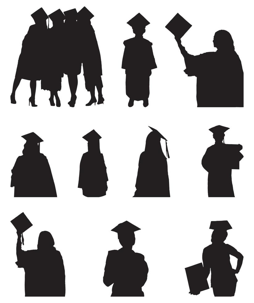 Graduation silhouettes. Graduation vector.  Graduation silhouette black vector. Silhouette of graduated peoples group isolated on white background vector
