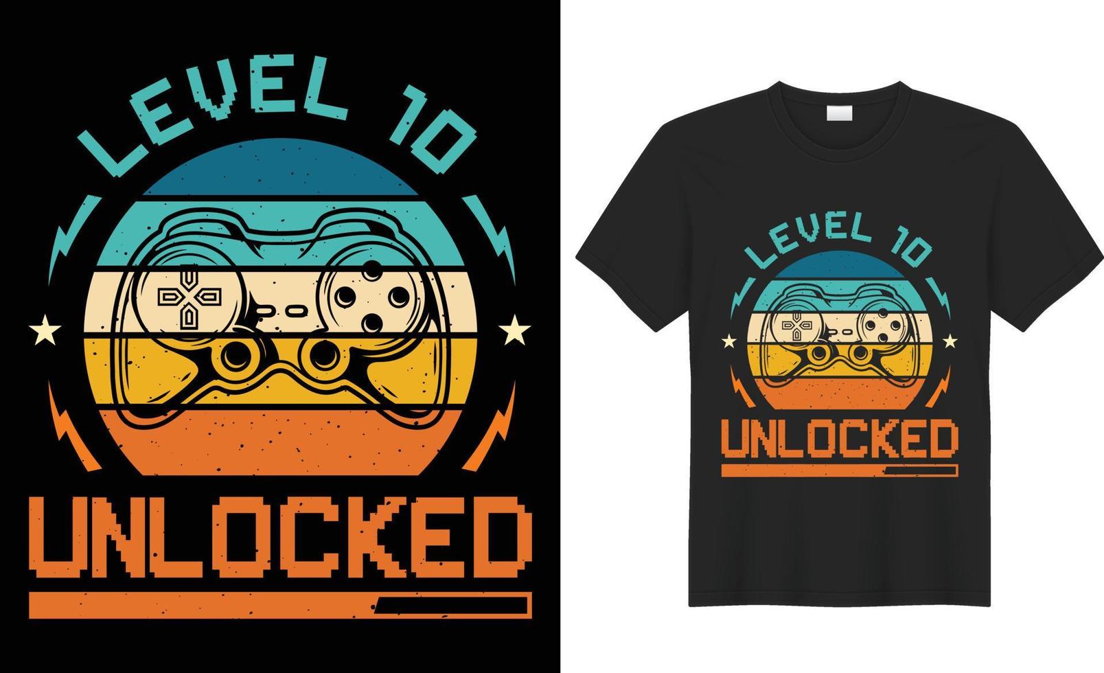 Gaming t shirt design. Level 10 unlocked gaming t-shirt design. Free Vector