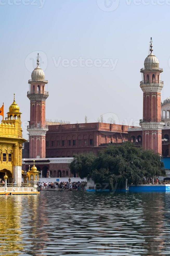 View of details of architecture inside Golden Temple - Harmandir Sahib in Amritsar, Punjab, India, Famous indian sikh landmark, Golden Temple, the main sanctuary of Sikhs in Amritsar, India photo