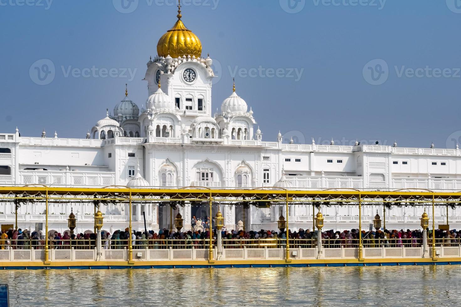 View of details of architecture inside Golden Temple - Harmandir Sahib in Amritsar, Punjab, India, Famous indian sikh landmark, Golden Temple, the main sanctuary of Sikhs in Amritsar, India photo