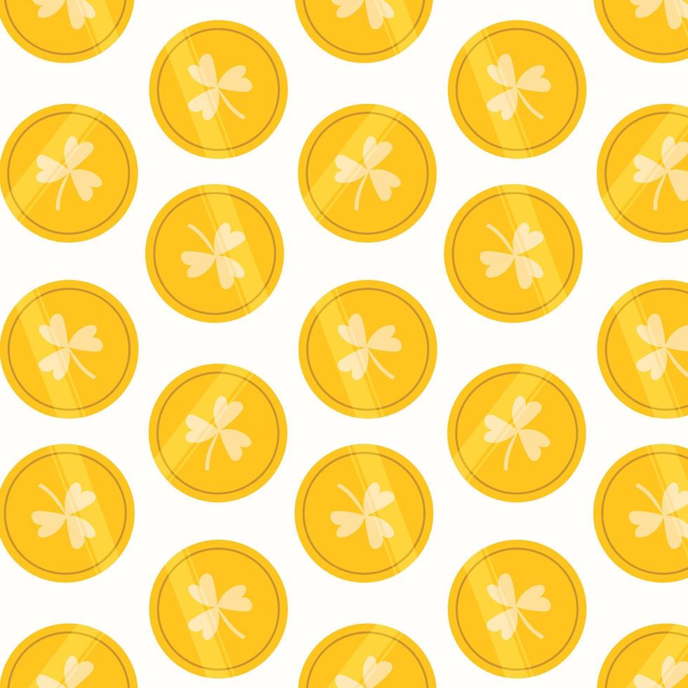 A pattern of yellow coin with a clover on the top.Vector hand drawn illustration. vector