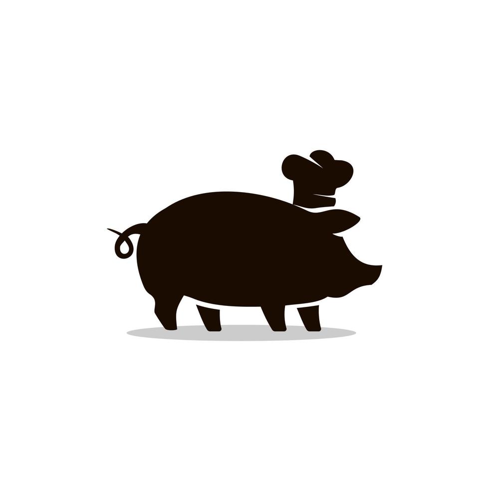 pig vector. pig with chef hat silhouette Illustration vector icon design