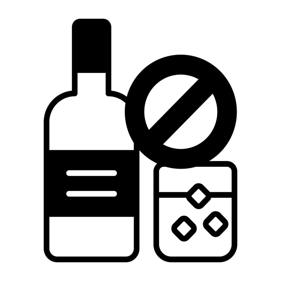 Prohibited sign on alcohol showing concept icon of no alcohol vector