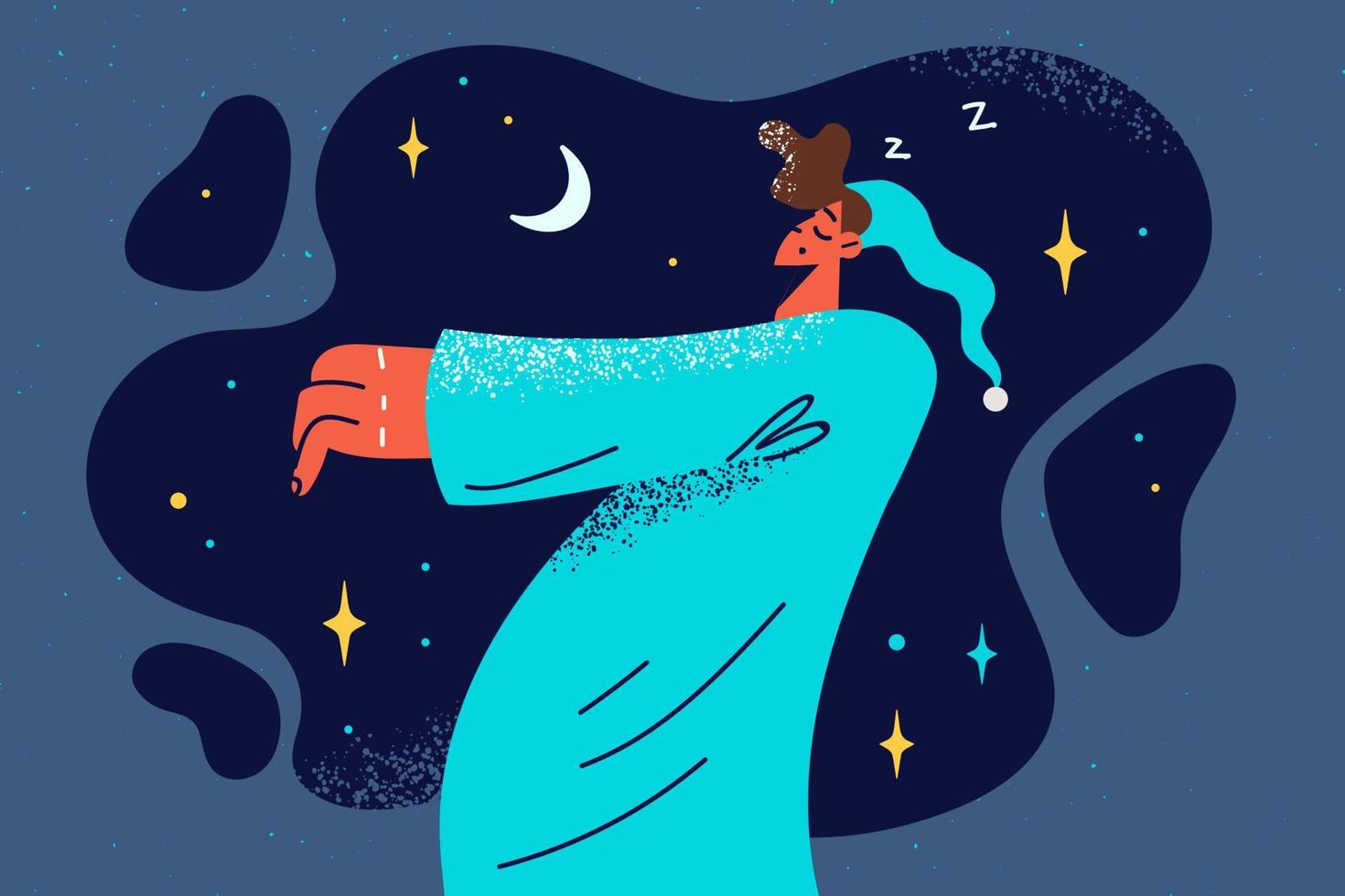 Man in pajama walking at night. Male somnambulist or sleepwalker being active during sleep. Somnambulism. Vector illustration.