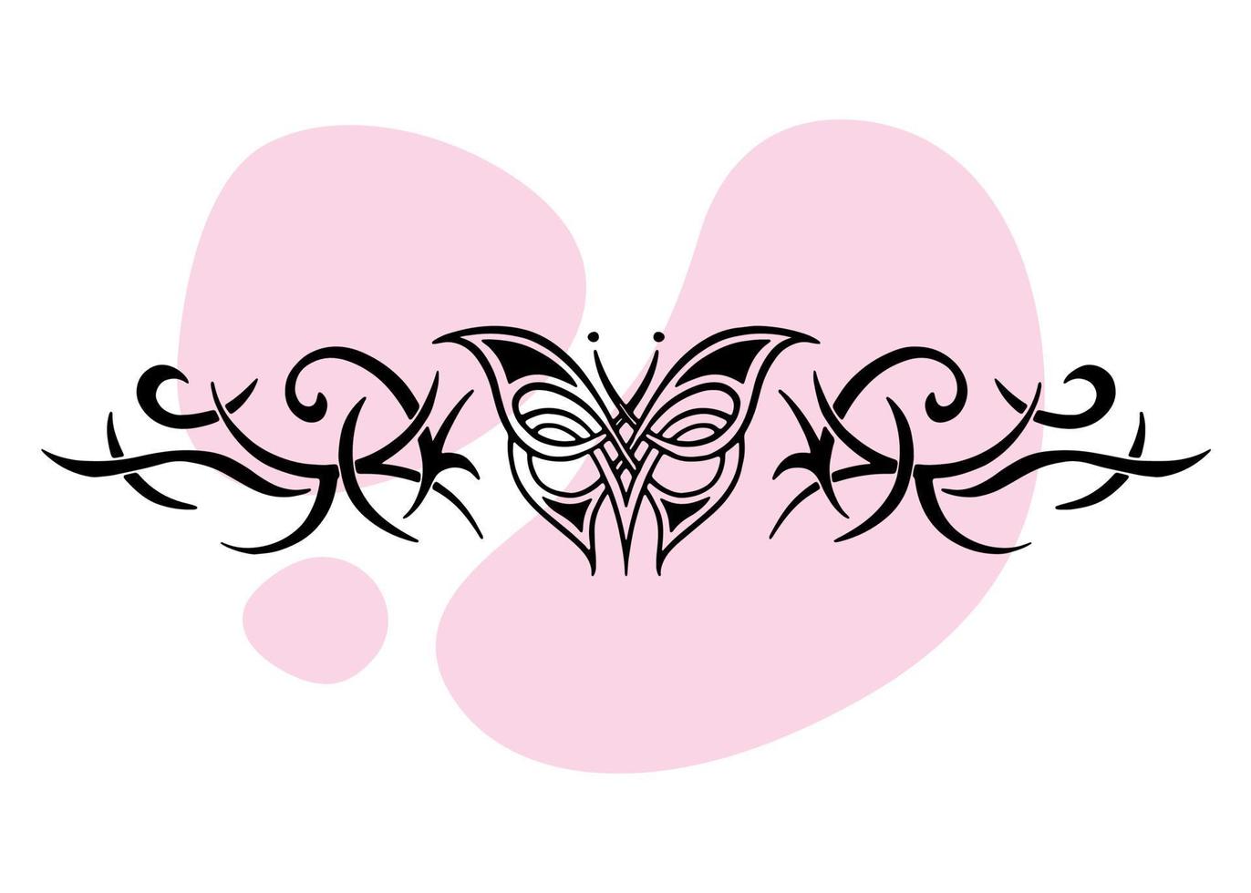 A girl's transferable temporary tattoo.  Celtic butterfly in lineart style and engraving. Pink, delicate vector