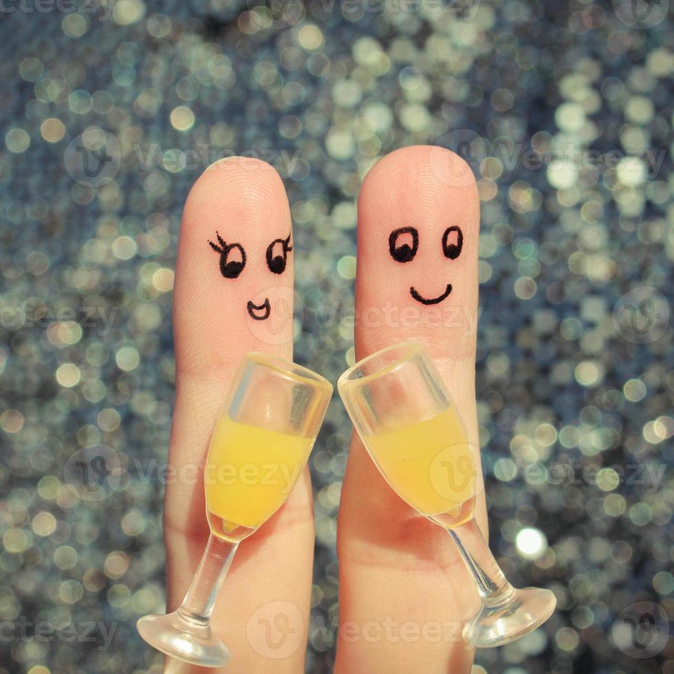 Finger art of a Happy couple. Couple making good cheer. photo