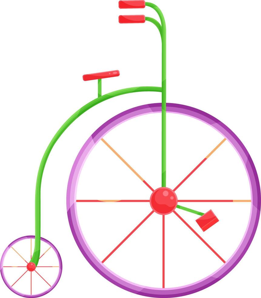 bright vector illustration of a circus bike, a bicycle with a large and small wheel, circus equipment