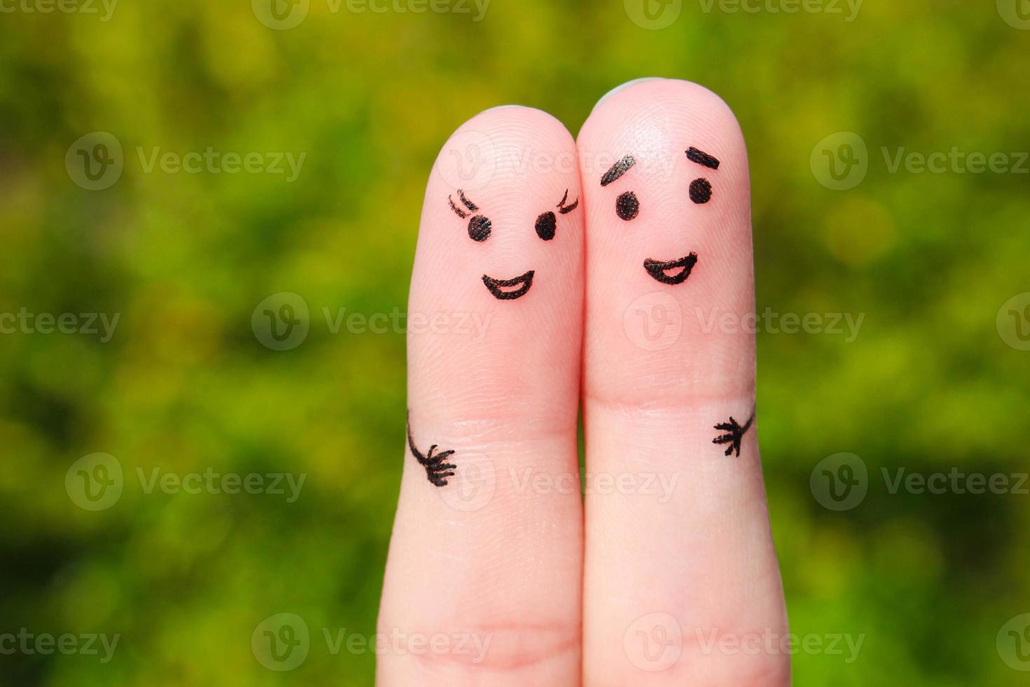 Finger art of a Happy couple. A man and a woman hug photo