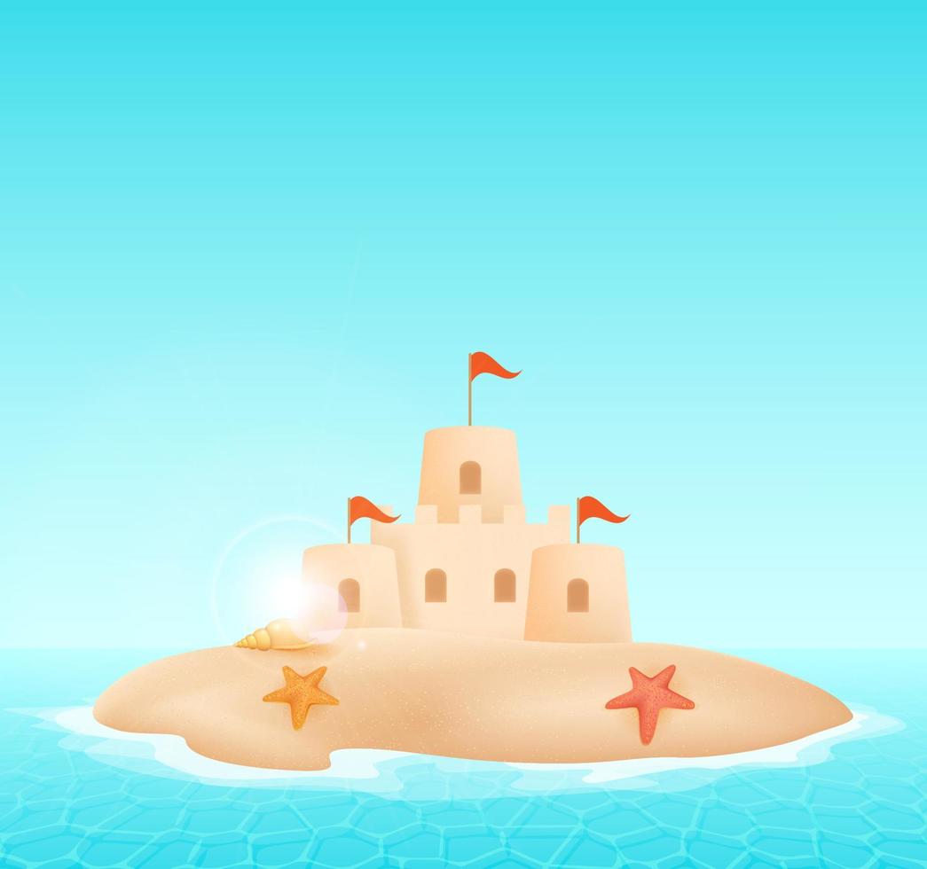 Sand castle on the Beach Vector Illustration. Sandcastle on the island vector illustration.