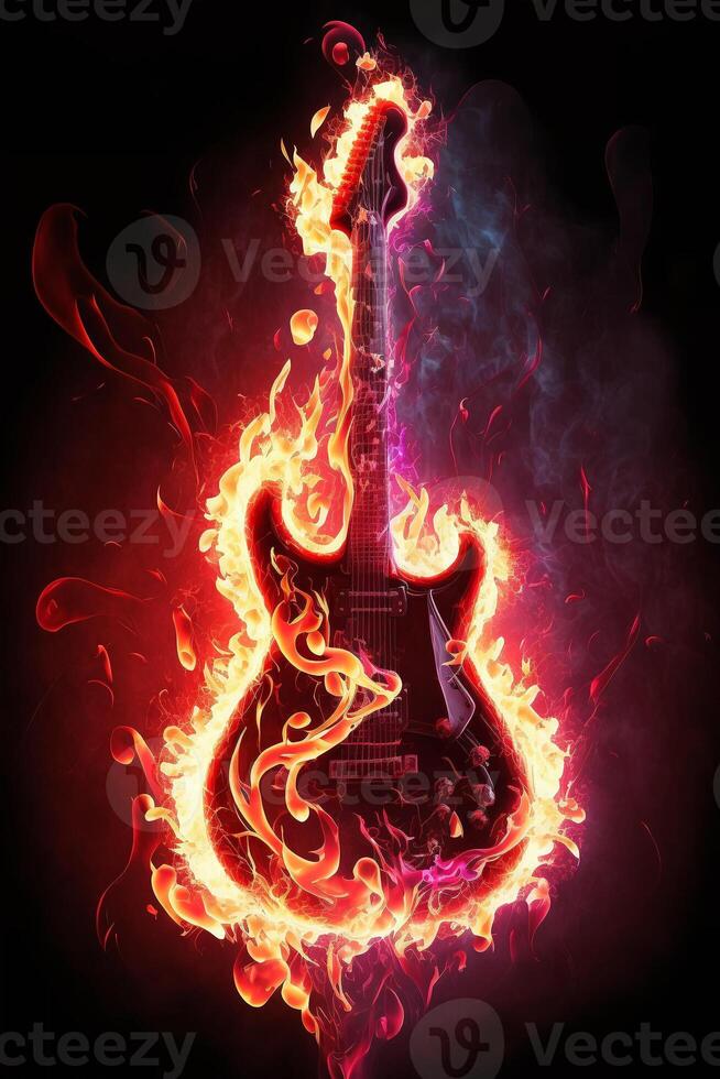 Guitar in fire, photo