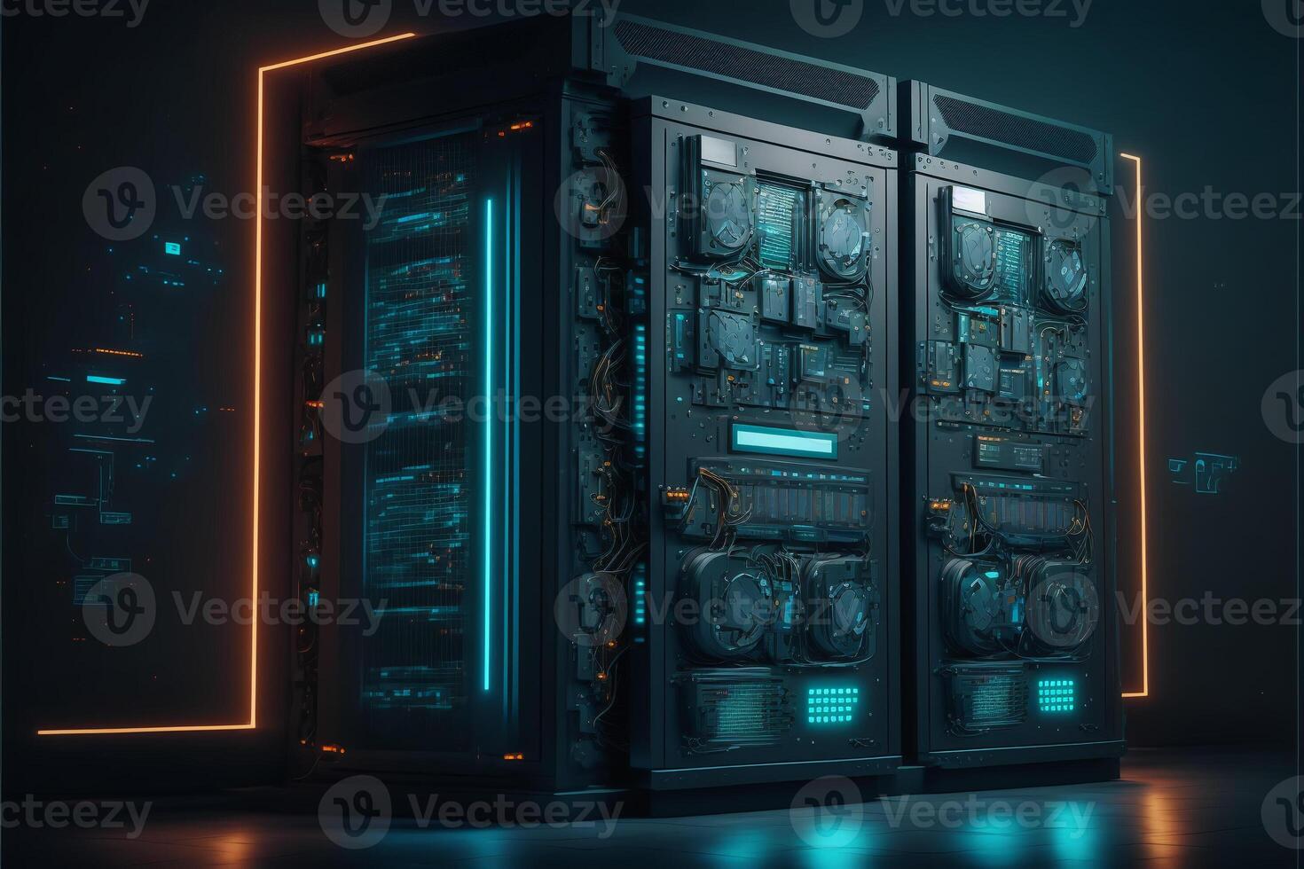 server racks in computer network security server room data center, network operating center server room, photo