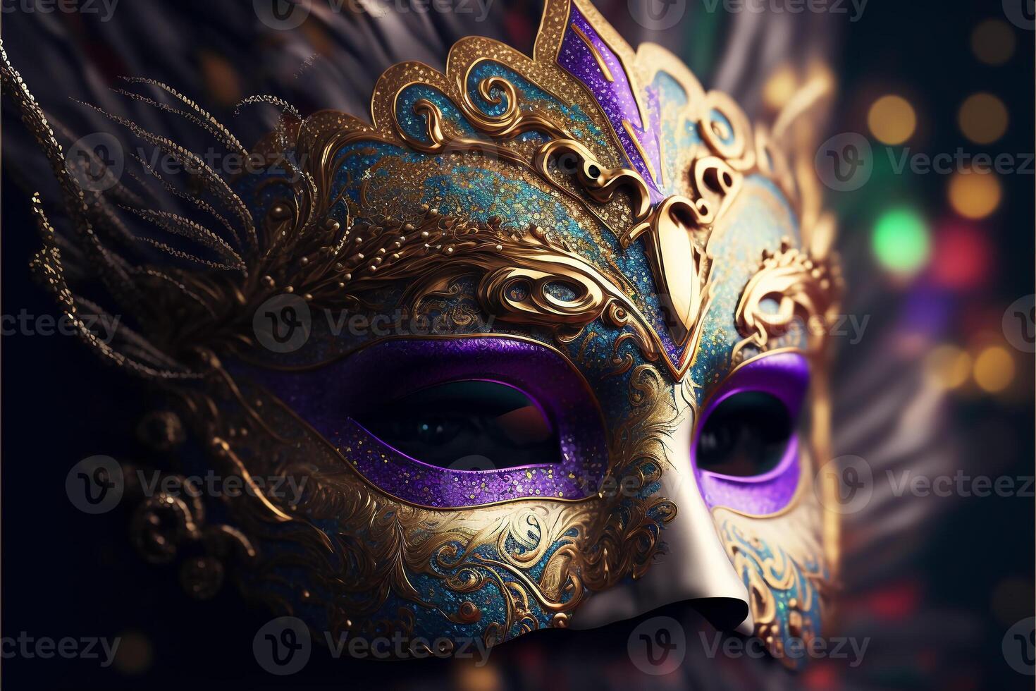 venetian carnival mask with feathers, . photo