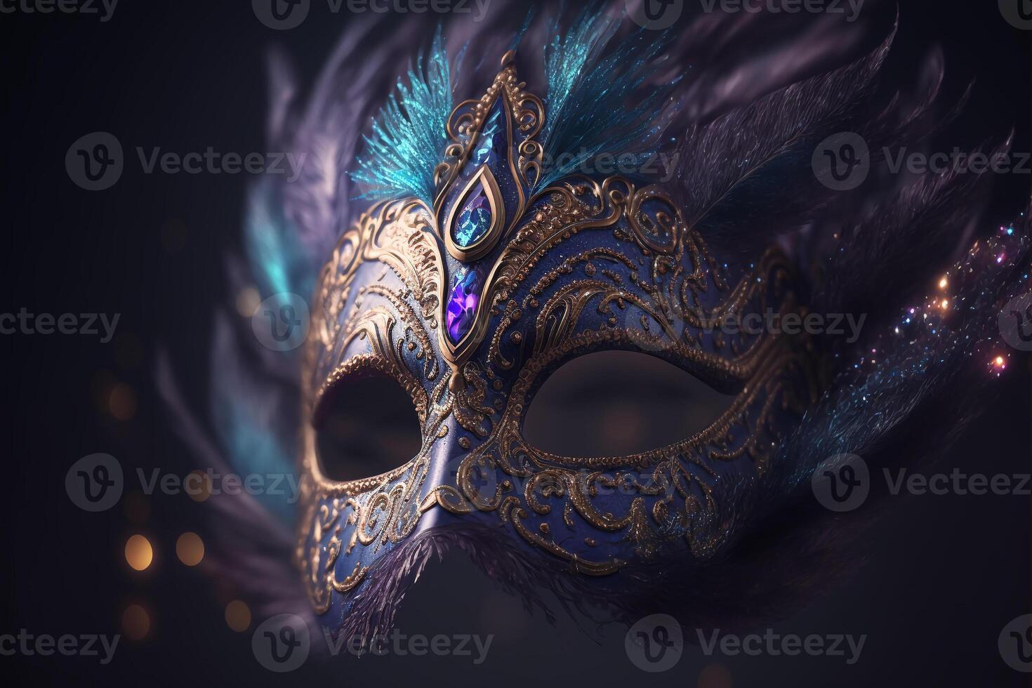 venetian carnival mask with feathers, . photo