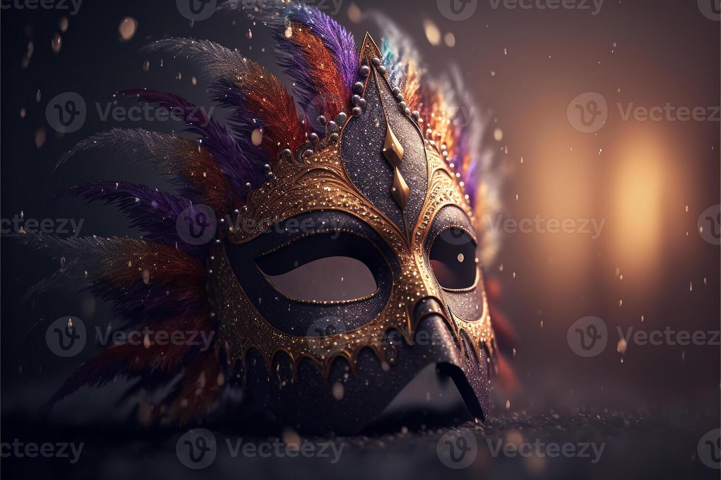 veneciano carnaval máscara con plumas, generativo ai. foto