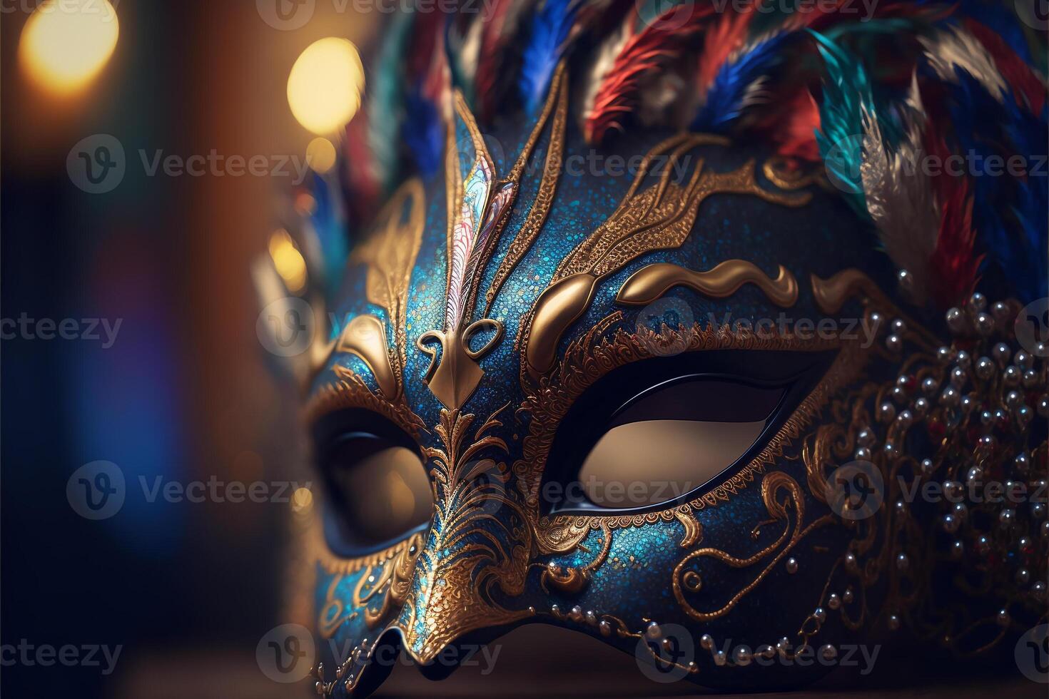 venetian carnival mask with feathers, . photo