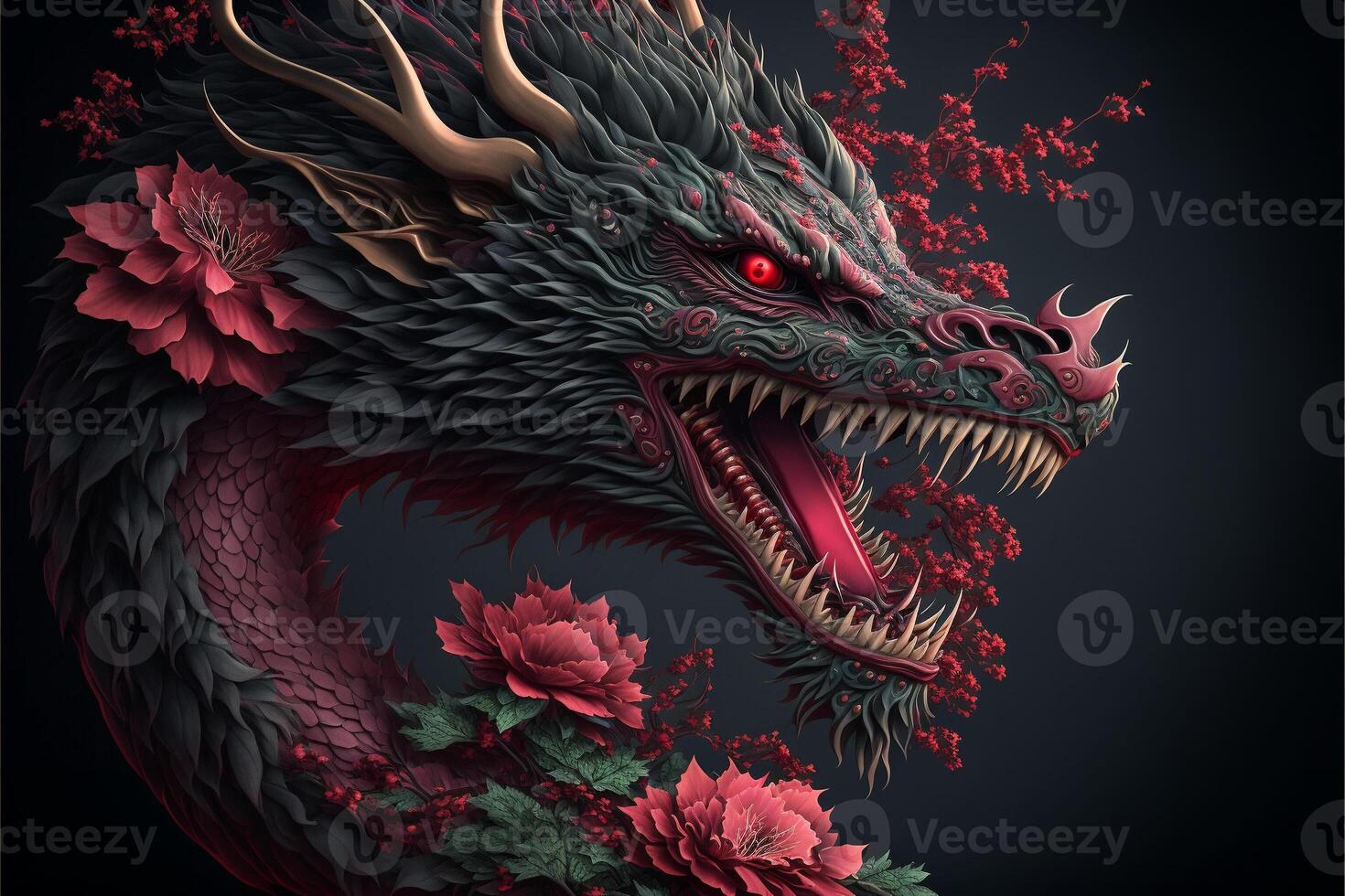 Chinese dragon fantasy background, Asian and Eastern mythological creature, Illustration for Chinese New Year, . photo