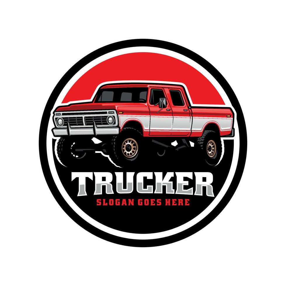 american pickup truck illustration emblem logo vector