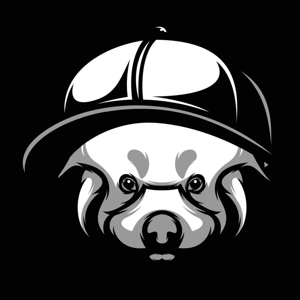 Red Hat Panda Black and White Mascot Design vector