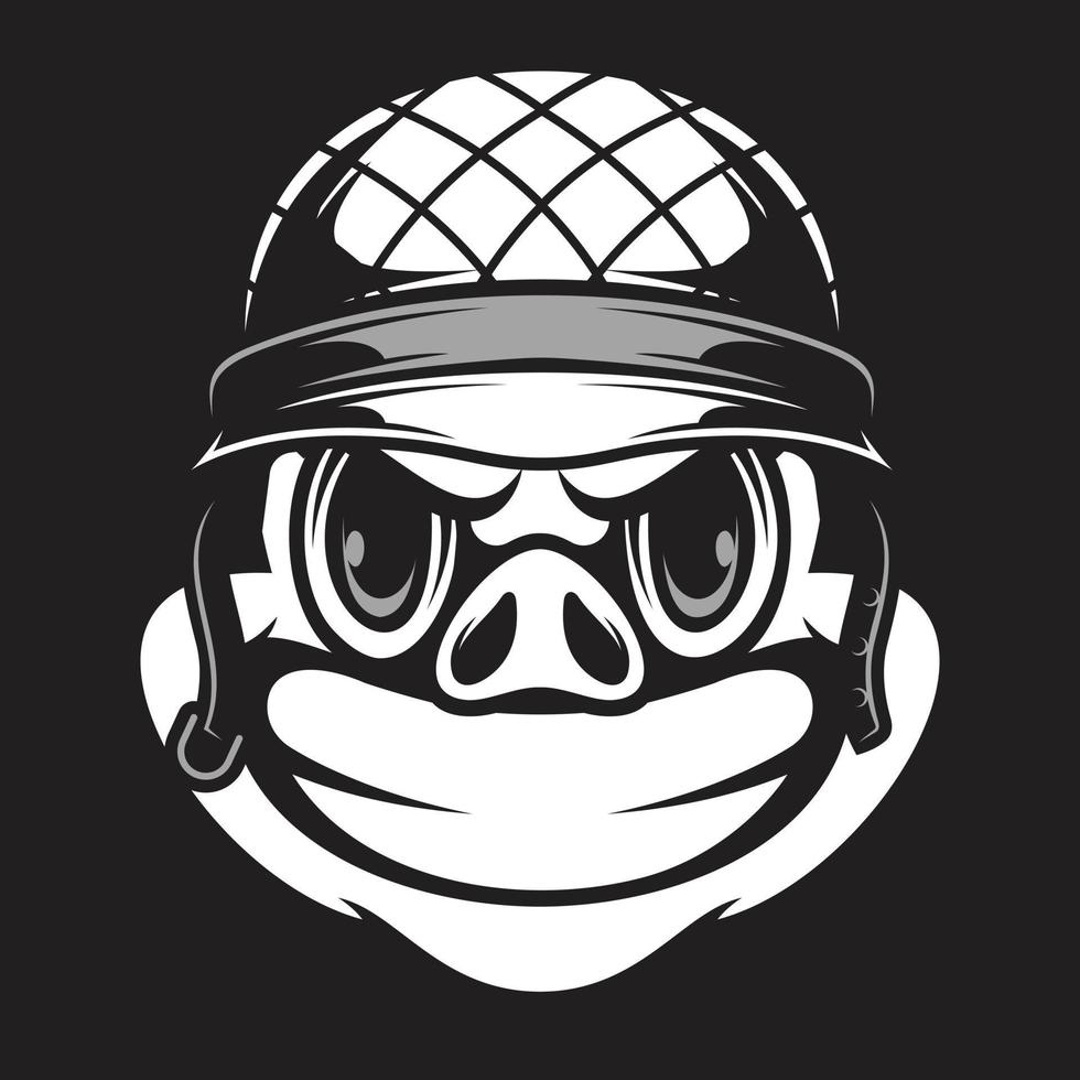 Pig Soldier Black and White Mascot Design vector