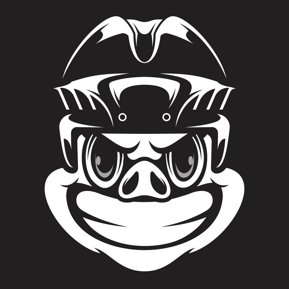 Pig Hockey Black and White Mascot Design vector